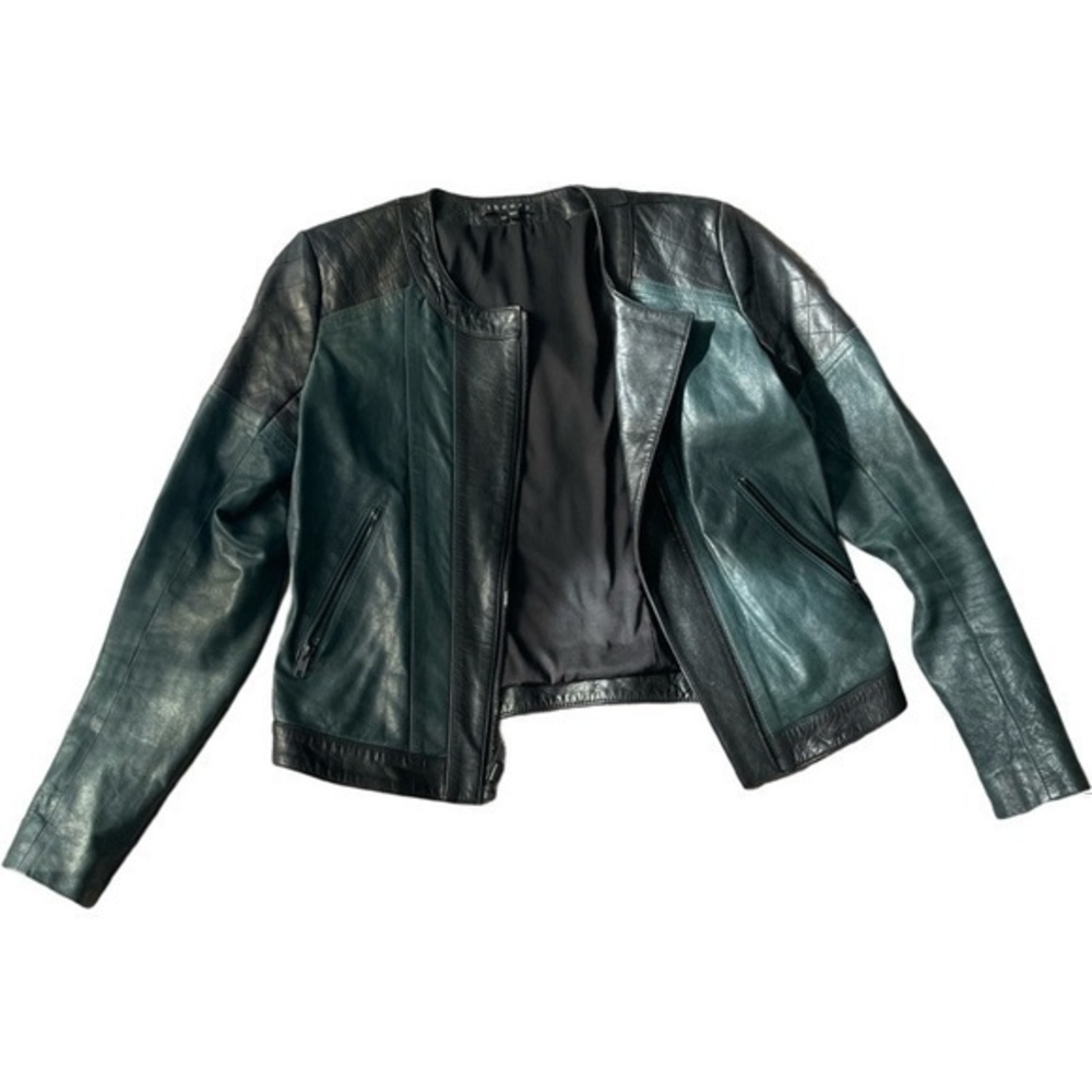 Theory Black and Green Leather Jacket